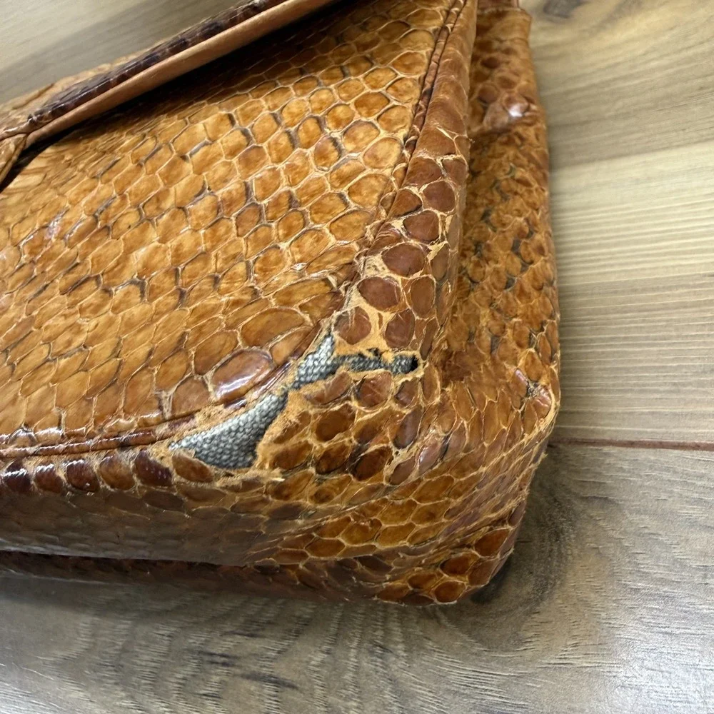 Murray Kruger Vintage Snake Skin Turnlock Flap Chain Strap Bag